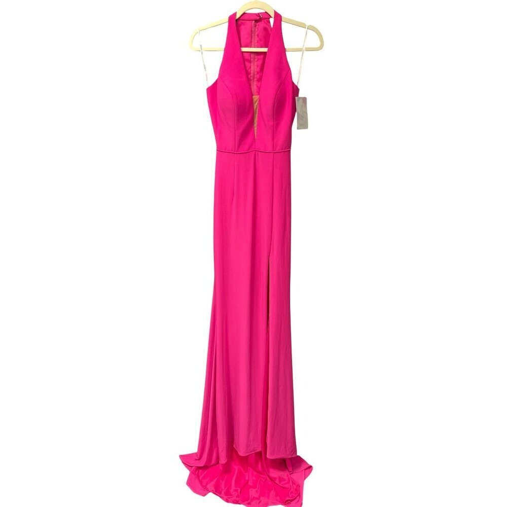 Sherri Hill Deep Plunge Open Back Pink Jersey Maxi Dress Formal Gown Size 0 NWT